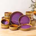 Ceramic Dinnerware Set for 8, 24-Piece Plates and Bowls Set | Lightweight Porcelain Dish Set, Scratch Resistant, Oven & Microwave & Dishwasher Safe, Amber Amethyst