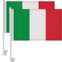 Heavy Duty 2 Pack Italy Car Flags 11 x 17, Double Sided Small Italy Flag for Car Window, Tear-Resistant 2-Layer Warp-Knitted Polyester with Thickened Pole & Secure Window Clip for Car Truck SUV