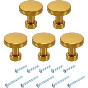 uxcell 6 Pcs Round Cabinet Knobs, 1.2" Dia x 1.18" Height Drawer Knob Handle Pulls for Kitchen Cabinets Bedroom Dresser Wardrobe, Champagne Gold