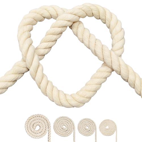 Cotton Rope, Black Cotton Cord, 3 Strand Twisted Macrame Cord (Beige, 10mm x 32 Feet)