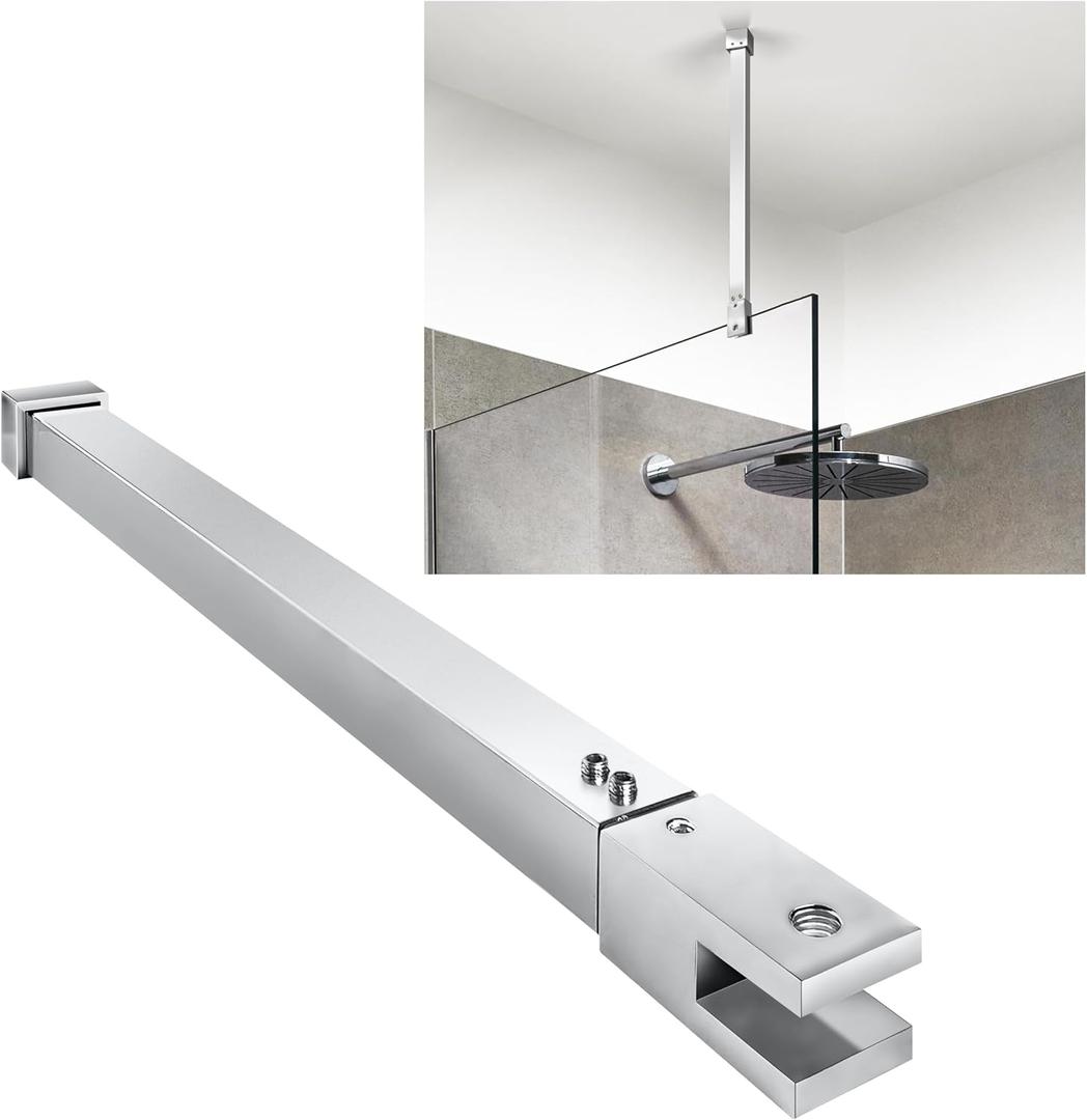 Shower Door Rod, 18 1/5"(462mm)-31 7/10"(805mm) Length Stainless Steel Ceiling-to-Glass Support Bar, for 5/16"(8mm) to 3/8"(10mm) Thick Frameless Glass Door, Chrome Bracket