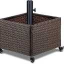 LEWIS&WAYNE Outdoor Umbrella Base with Fillable Planter Box 240 LB Heavy Duty Patio Umbrella Stand with 4 Wheels Rolling Umbrella Holder for Outdoor Patio Deck Garden