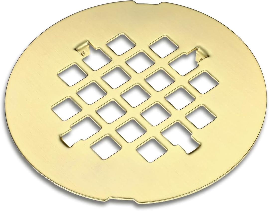 Gold Shower Drain Cover, 4-1/4 Od Snap-in Shower Drain Strainer Round Showers Drains Showers Strainer Grid Easy-to-Install Bath Drains Cover Stainless Steel Replacement Floor Covers