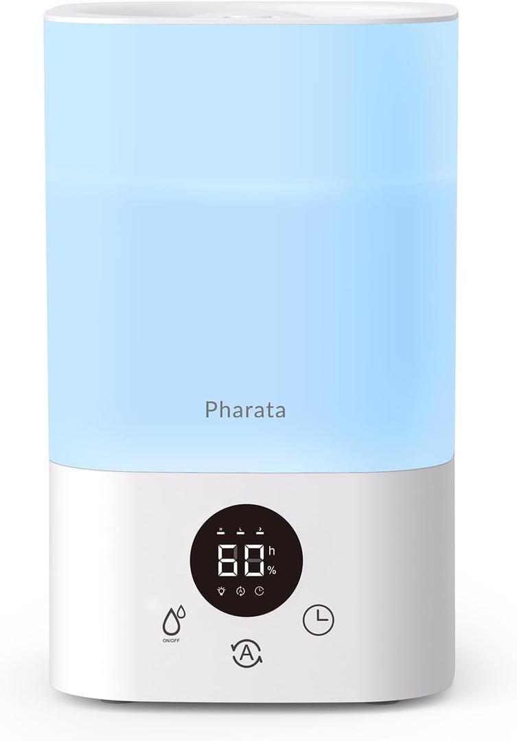 Smart Humidifiers for Bedroom Large Room, 3.5L Top Fill Cool Mist Air Humidifiers for Home Baby Plants Nursery, Humidity Control & Night Light, White