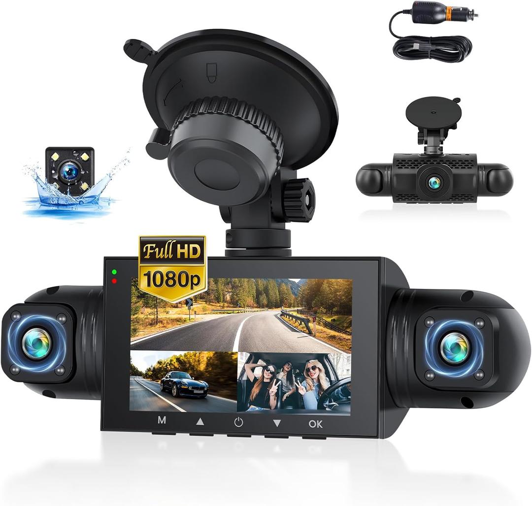 360 Degree View 4 Channel Dash Cam for Cars,Dash Cam Car Camera Front and Rear Inside Left Right for Cars,3 inch Dashcams with IR Night Vision,Loop Recording,G-Sensor,24H Parking Mode Monitor