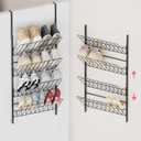 SWTYMIKI Over the Door Shoe Organizer - Adjustable 4 Tier Hanging Shoe Rack Organizer, Metal Heavy Duty Behind Door Storage or Wall Mount Shoes Shelf for Flats, Heels, Sneakers, Boots Black