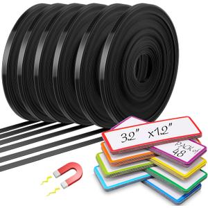 1/4" Magnetic Whiteboard Tape Set 33ft Magnetic Tape Roll Thin Strips Borders for Classroom Whiteboard with 48pcs Dry Erase Label for Classroom School Office Home Students (Black) (Multicolor)