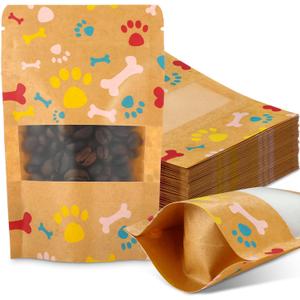 200 Pcs Paw Dog Treat Bags by Puppy's 3.5" x 5.5" Paw Gift Bags Resealable Stand up Kraft Paper Zip Pouches for Canine Delights, Food-safe Material (Brown)