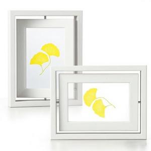 MIBYIBER 2 Pack 5x7 Rotating Floating Picture Frames, White Wood Floating Photo Frame Double-Sided Display with Crystal Glass for Tabletop, Desk or Shelf