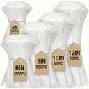 6 x Cable Zip Ties,600 Piece Self-Locking Nylon Cable Ties,Assorted Sizes 4+6+8+10+12-Inch,Multi-Purpose Wire Management Plastic Ties,Perfect for Home,Garden,Office,Travel and Workshop.White