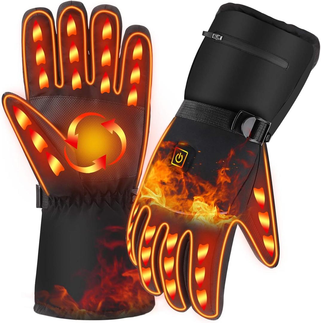 Heated Gloves for Men Women, Winter Warm Gloves with 3 Heating Temperature Control, Electric Hand Warmer Waterproof Touchscreen Thermal Gloves for Cold Weather Motorcycle Ski Snow Running Hunting, One Size