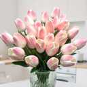 Artificial Tulips - 16 Light Pink Real Touch Flowers for Home Wedding Mothers Day Easter Valentine's Day Decoration