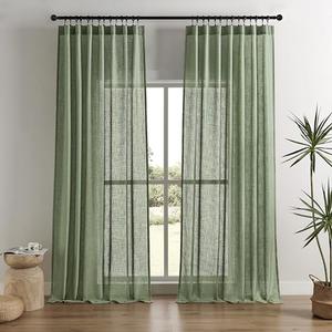 Joydeco Olive Green Linen Curtains for Living Room 108 Inch Length 2 Panels Set,Semi-Sheer Curtains 108 Inches Long,Pinch Pleated Long Window Treatments Curtain & Drapes(W52 x L108 Inch, Loden)