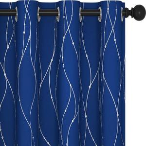 Deconovo Royal Blue Blackout Curtains, Living Room Curtain, Thermal Insulated Soundproof Drapes, Branch Silver Print, 52 x 84 Inch Long, Grommet Panels for Bedroom Office Nursery Home Decor, Set of 2