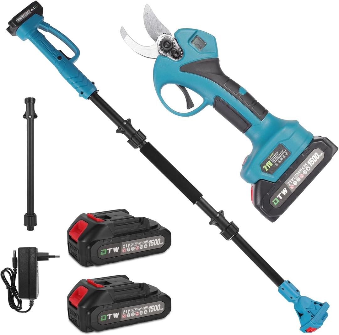 cjc 21V 400W Electric Pole Pruning Shear, 2-in-1 High Branch Cordless Pruning Shears with LCD Display- 12ft Reach, SK5 Steel Blade, 3000AMH Rechargeable Battery,Perfect for Tree, Flower