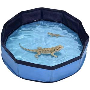 Eooqi Foldable Bearded Dragon Bathtub, Collapsible Reptile Bath Pool & Small Pet Water Tub, Portable Hard-Side Reptile Swimming Pool for Bearded Dragons, Hedgehogs and Hamsters (Blue, 19 x 3.5 in)