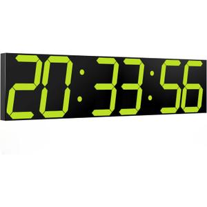 CHKOSDA Digital Wall Clock, Oversize Digital Clock with Auto Dimmer, Huge Countdown Timer with Remote Control, 27" Wide Led Display, 6 Digits, Wall Mount, Date and Temperature Yellow