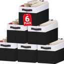 Criusia 6 Pack Closet Organizers and Storage Bins, Cute Dorm Room Essentials for Clothes Beddings Bags, Under Bed Storage Containers, Apartment Essentials Baskets for Organizing (14L*10W*9.5H) (White with Black)