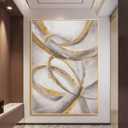 Art Oil Painting 100% Handmade: Large Luxurious Gold Foil Lines Wrapped Around Canvases, Oil Paintings, Abstract Minimalist Wall Pictures For Wall Decor 4*3ft