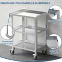 Stainless Steel Utility Cart 3 Tier - Heavy Duty Rolling Cart with Silent Wheels & Handle, Commercial Food Storage Trolley for Kitchen Restaurant Hospital Lab and Home, 16L x 24W x 34H