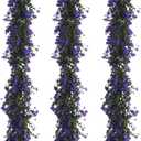 Fake Hanging Eucalyptus Garlands Artificial Vines Plants Eucalyptus Leaves with Flowers Greenery Spring Floral Garland for Home Garden Wedding Wall Arch Party Decoration(Purple)