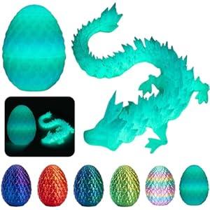 3D Printed Dragon Egg, Mystery Crystal Dragon Egg Fidget Toys Surprise, Articulated Crystal Dragon Eggs with Dragon Inside (Luminous Color)