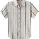 COEVALS CLUB Men's Casual Linen Cotton Button Down Spread Collar Short Sleeve Summer Beach Shirts (XX-Large, Brich Stripe 8#)