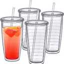 Amazing Abby - Alaska On-the-Go - 24-Ounce Insulated Plastic Tumblers with Lid and Straw (Set of 4), Double-Wall Travel Tumblers, All-Clear Drinking Glasses, BPA-Free, Shatter-Proof, Dishwasher-Safe
