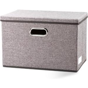 PRANDOM Large Foldable Storage Bin with Lid [1-Pack] Linen Fabric Decorative Storage Box Organizer Containers Basket Cube with Handles Divider for Bedroom Closet Office Living Room (17.7x11.8x11.8) (Gray)