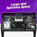 YooKoo Foldable DJ Booth for Tool-Free Assembly, DJ Table with White & Black Scrims, Metal Frame DJ Facade, DJ Stand with Cable Hole and Carry Bag, for Parties & Events & Small Studios, 46.5 inches x 21.25 inches x 42.5 inches