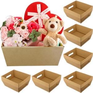 Fainne 30 Pieces Baskets for Gifts Empty 10 x 8 Inch Gift Baskets Empty to Fill Large Christmas Cardboard Market Tray with Handles for Xmas Birthday Wedding Thanksgiving Graduation Home(Brown)