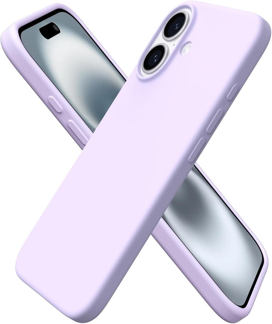 ORNARTO Compatible with iPhone 16 Case 6.1", Slim Liquid Silicone 3 Layers Full Covered Soft Gel Rubber Shockproof Phone Case, Protective Cover with Anti-Scratch Microfiber Lining-Pastel Lilac