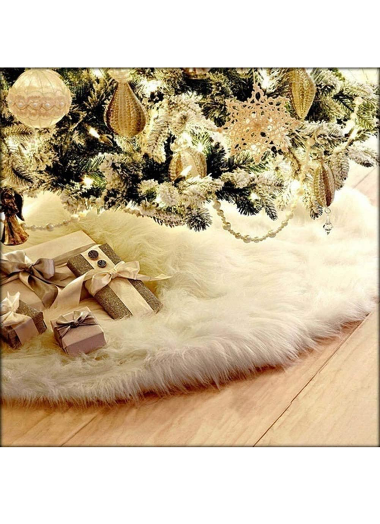 30 Inch Faux Fur Christmas Tree Skirt White Plush Skirt for Merry Christmas Party Christmas Tree Decoration
