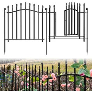 10 Panels No Dig Garden Decorative Fence with Gate - 24in H x 22.5ft L, Heavy-Duty Square Tube Animal Barrier, Rustproof Dog Fence for Outdoor Yard & Patio Protection