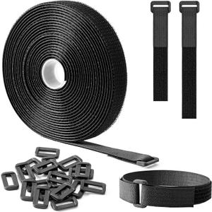 Trilancer 0.8''x 16Ft Reusable Cable Ties, Adjustable Hook and Loop Straps with 25 Buckles, Cut to Length, Ideal for Wire Management, Cord Organizer, and Cable Straps, Black