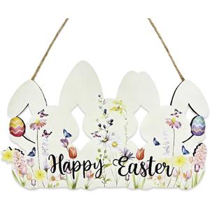 ASIJUNTYECHO Easter Door Decorations Sign for Front Door Wooden Sign Happy Easter Cute Bunny Welcome Hanging for Home Porch Wall Party Outdoor Indoor Decor