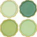 48 Pcs Sage Green Scalloped Paper Plates,7 Inch Gradient Green Dessert Party Plates with Gold Foil Disposable Cake Plate Decorative Dinner Serving Plate for Birthday Wedding Graduation Party Supplies