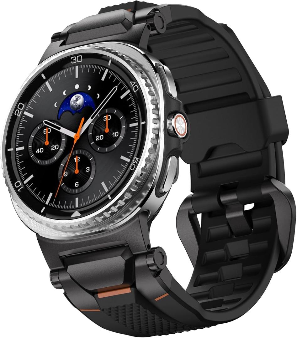 ULTIMAL Watch Band for Samsung Galaxy Watch 8 40mm/44mm/Classic 46mm Compatible with Samsung Watch Strap Bands for Men Sport Bands for Watch Rugged Premium TPU & Metal(Black+Black)