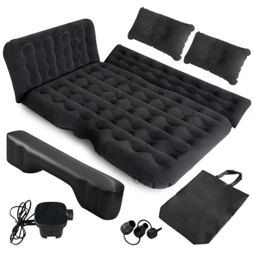 HNXKB SUV Air Mattress Car Camping Bed - Inflatable Thickened and Double Car Air Mattress Bed with Air Pump Portable Foldable Car Air Bed Mattress for Home Car Travel Camping-(Black)