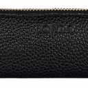 Londo Zippered Genuine Leather Pen and Pencil Case Cosmetic Pouch (Black)