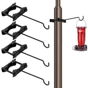 Bird Feeder Hanger Hook for 0.9-2.7" Pole, Iron Clamp-On Deck Hook for Railing Pole, Outdoor Hanging Bracket for Plant, Tree Branch Hooks for Bird House Holder (4 Pack)
