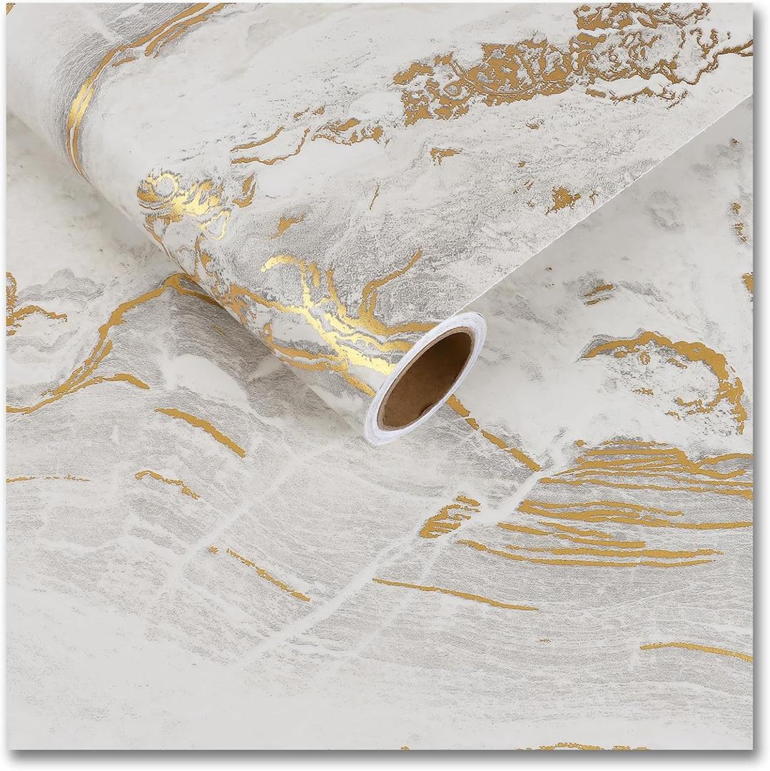 CRE8TIVE Large Size 24"x354" Matte Beige Gold Marble Wallpaper Peel and Stick Marble Contact Paper for Cabinets Countertops Removable Self Adhesive Waterproof Vinyl Roll for Bathroom Furniture Walls