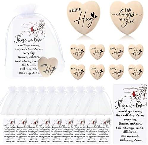 Fumete 50 Sets Funeral Favors for Guests Bulk Pocket Hug Wooden Heart Token with Red Cardinal Greeting Cards and Organza Bags Memorial Day Gifts for Church Family Celebrations of Life Favors