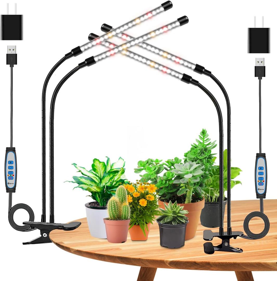 wolezek Grow Lights for Indoor Plants, 2 Pack 6000K LED White Plant Grow Lights Indoor, Full Spectrum Grow Lamp with Clip, Auto ON & Off Timer 6/12/16H, 3 Modes, 5-Level Dimmable Brightness