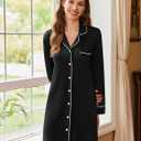 Ekouaer Nightgowns for Women Long Sleeve Nightshirt Button Down Sleepshirt Nightdress Boyfriend Sleepwear S-XXXL (Black, M)