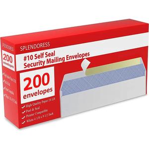 #10 Envelopes Letter Size Self Seal | 200 Business Mailing Security Peel and Sealing Envelope | 100% Tinted | no 10 White Windowless Legal Regular Plain Envelops Pack | 4-1/8 x 9-1/2 Inches | 24 LB