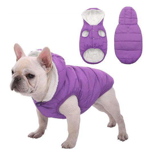 Fleece Hoodie for Dogs - Windproof Waterproof Coat, Winter Warm Jacket, Cold Weather Pet Apparel Clothes Vest for Small Medium Dogs (S, Purple)
