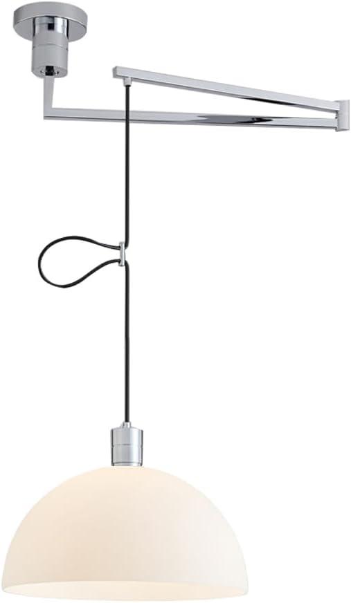 Adjustable Pendant Light Fixture, Industrial Swing Arm Hanging Light with Glass Shade, Dome Ceiling Pendant Light in Chrome