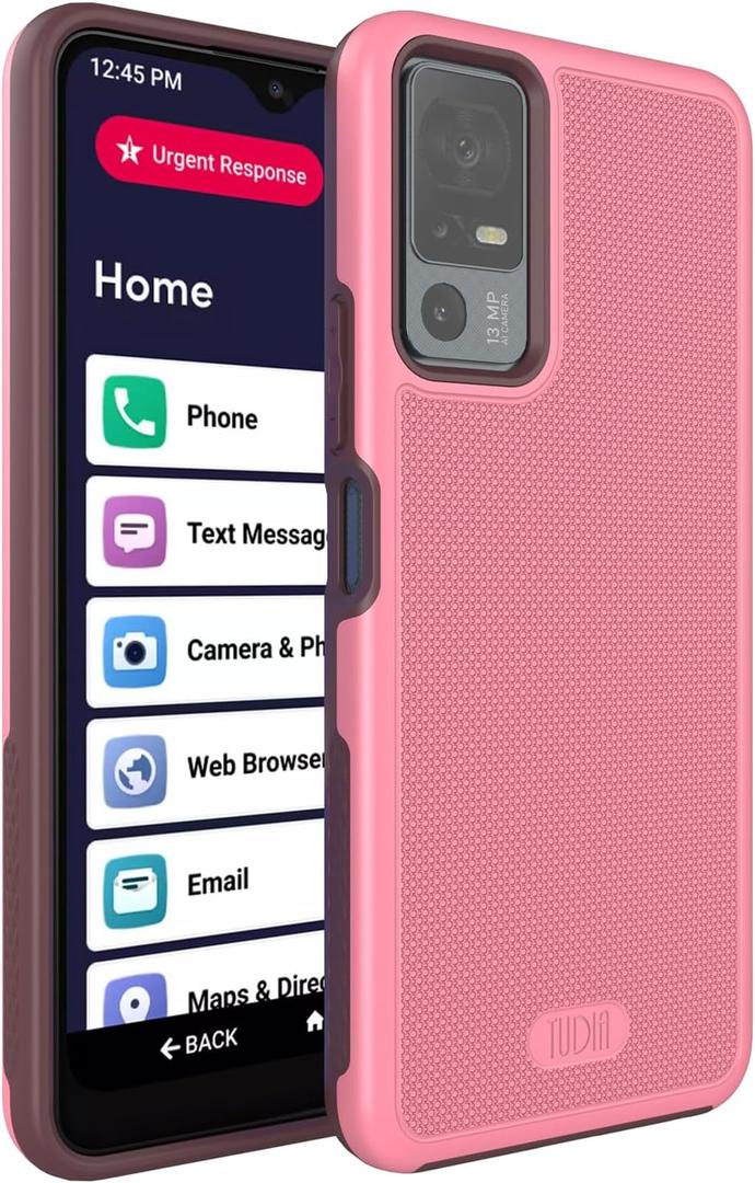 TUDIA MergeGrip for Jitterbug Smart 4 Case T608G, [Military Grade Drop Tested] Shockproof Protection Slim Rugged Dual Layer Heavy Duty Phone Cases for Senior - Smokey Pink