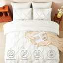 HIMEET Pintuck Bed in a Bag, 7 Pieces Full Size Comforter Set Ivory, Luxury Pinch Pleat Bed in a Bag, Soft All Season Bedding Sets with Comforter, Flat Sheet, Fitted Sheet and Pillowcases & Shams